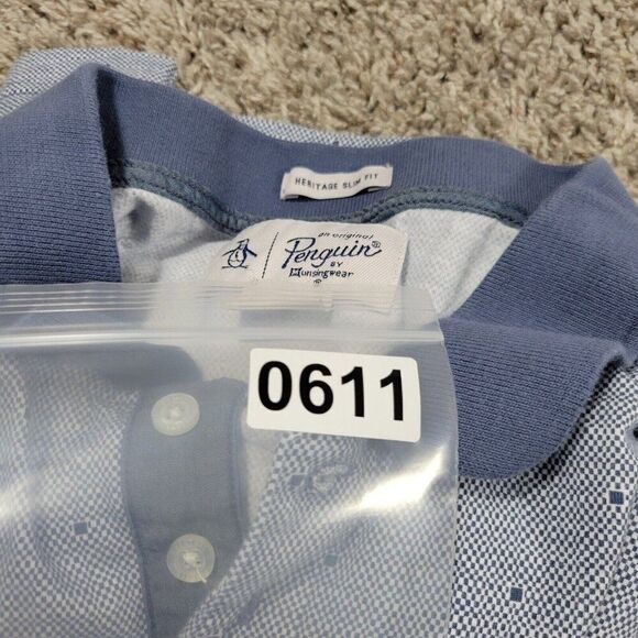 Penguin by Munsingwear Polo Shirt Mens XL Slim Blue Golf Preppy Polka Dot - Picture 8 of 8